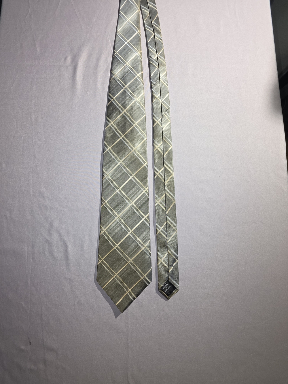 Kenneth Cole Gray Plaid Silk Tie